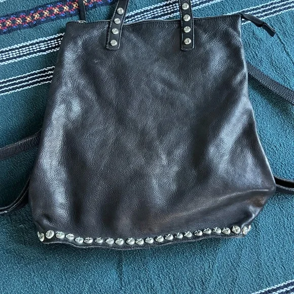 Free People Ellie Studded Black Leather Backpack - Picture 3 of 7